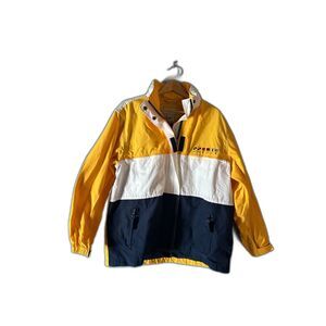 L.L. Bean Yellow White Navy Colorblock Windbreaker Jacket
